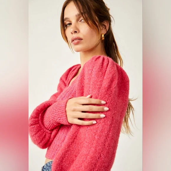 Free People Katie Knit Pullover Sweater, Size M, Pink, GUC - Picture 2 of 8